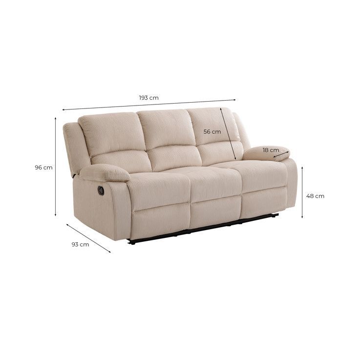 RELAXXO - LEO Sofá reclinable manual de 3 plazas en pana - beige