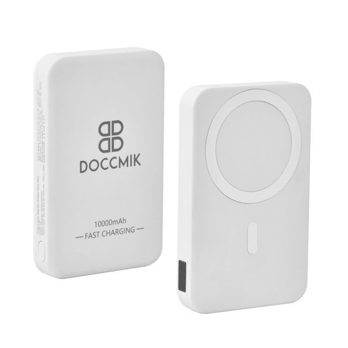 DOCCMIK 10000mAh 22,5W magnetische powerbank, draadloze en bedrade draagbare oplader, compatibel met iPhone, wit