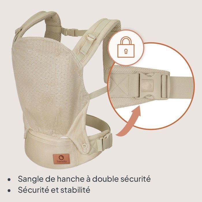 Portabebés LIONELO Margaret Air - Circulación de aire - 3 posiciones de transporte - Capucha adicional - Beige