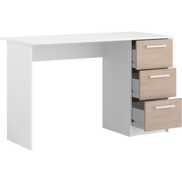 ESSENTIEL Straight Desk - 3 Drawers - Oak and White Finish - W 121.2 x D 55 x H 74.5 cm - PARISOT