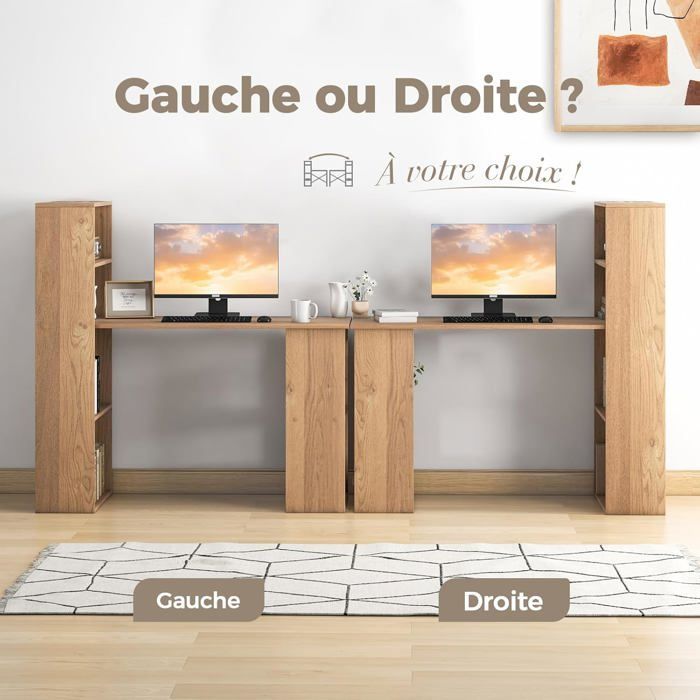Escritorio para ordenador COSTWAY con estantería, mesa de ordenador de 75 cm de altura con 6 estantes de almacenamiento, color natural.