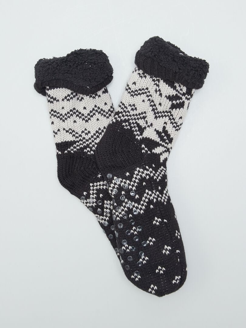 Sokken met jacquardprint en voering - ZWART