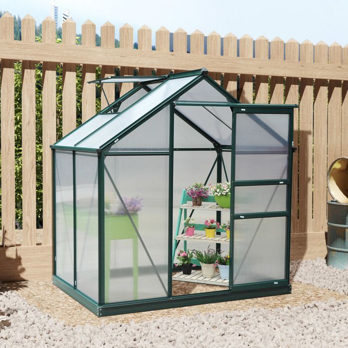 Serre de jardin polycarbonate - Outsunny - résistant aux UV 30+ - avec fondation renforcé - 190 x 132 x 201 cm - vert foncé
