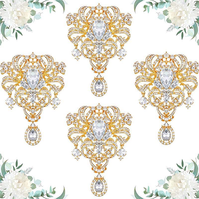 Rose Gold Plated 12pcs Clear Crystal Rhinestones Brooch Pin Set