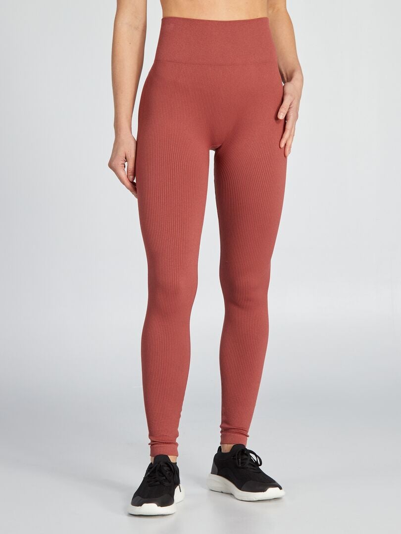 Effenkleurige ribgebreide gebreide legging - ROOD