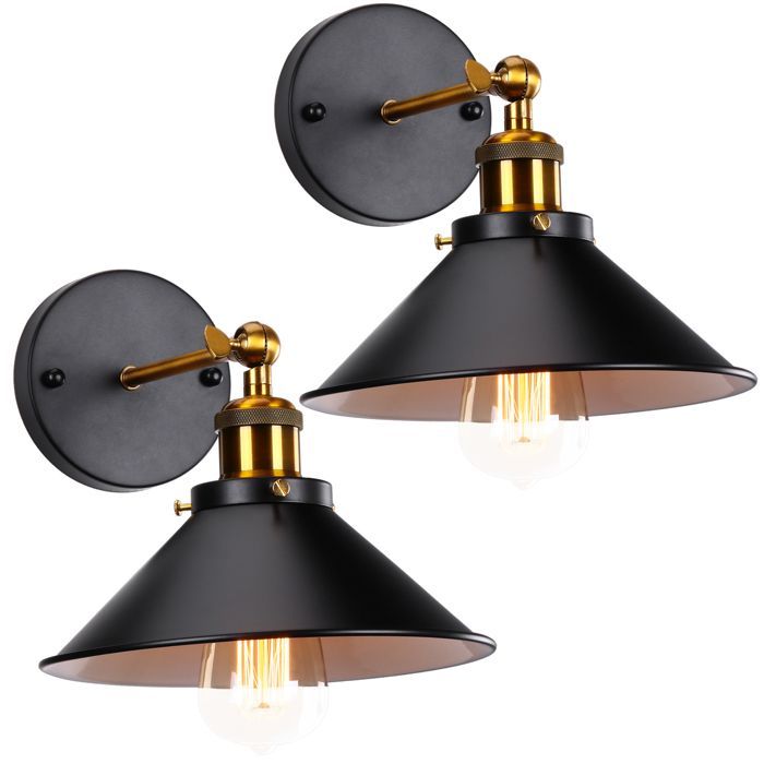 WOTTES Juego de 2 apliques de pared industriales, lámparas de techo de estilo retro metálico con rotación de 180 grados - Ø22cm