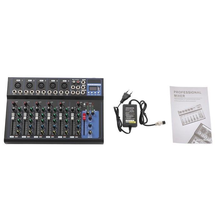 Mezclador de audio de 7 canales - Consola mezcladora profesional para estudio de DJ - 7 canales de mezcla para DJ - Amplificador para consola de DJ