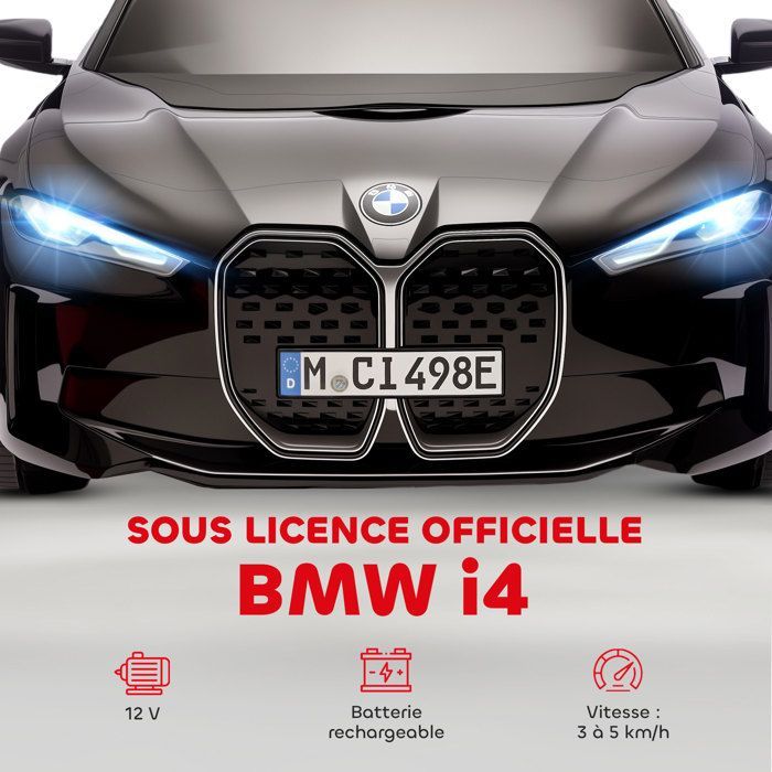 Children's Electric Ride-On Car - HOMCOM - Licensed BMW I4 12V - Remote Control MP3 Music Belt and Lights - 115x67x45 cm - Black