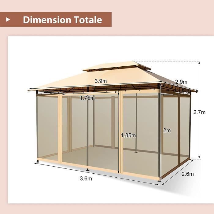 Cenador de jardín GYMAX con doble techo, mosquiteras desmontables, carpa impermeable para fiestas, 390 x 290 x 270 cm, La Habana