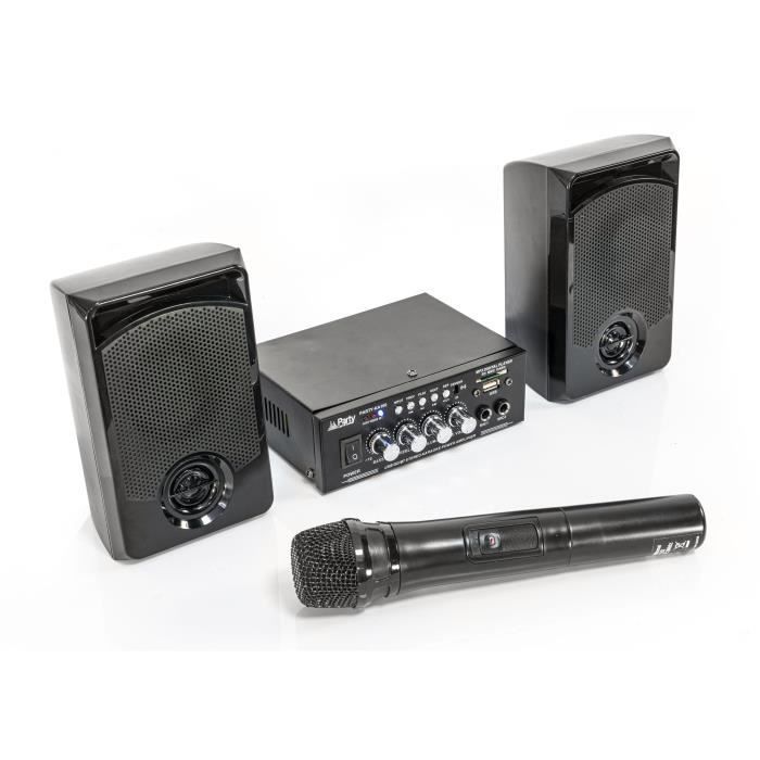PARTY LIGHT&SOUND PARTY-KA100 – Karaoke-Set: 1 Verstärker (2 x 50 W), 2 Lautsprecher, 1 Mikrofon – 76 dB – Bluetooth, USB