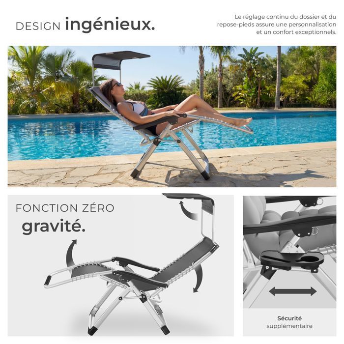 Lettini prendisole - TECTAKE - Set di 2 lettini prendisole pieghevoli CLOUD II con parasole regolabile, schienale e poggiapiedi - Grigio chiaro