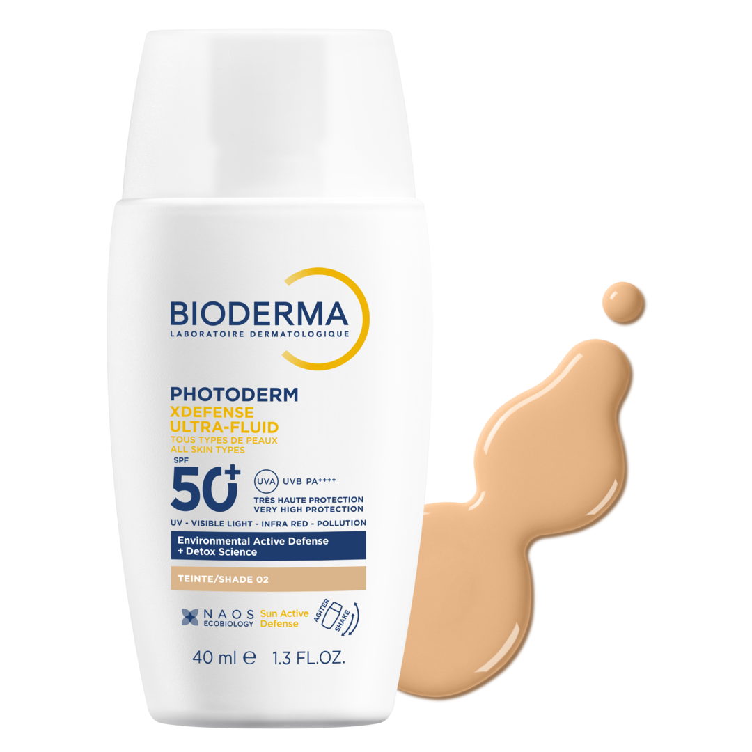 „Photoderm XDefense Ultra-Fluid SPF 50“ tonuotas apsauginis kremas nuo saulės, 02 atspalvis Apsauga nuo saulės vaistinėje