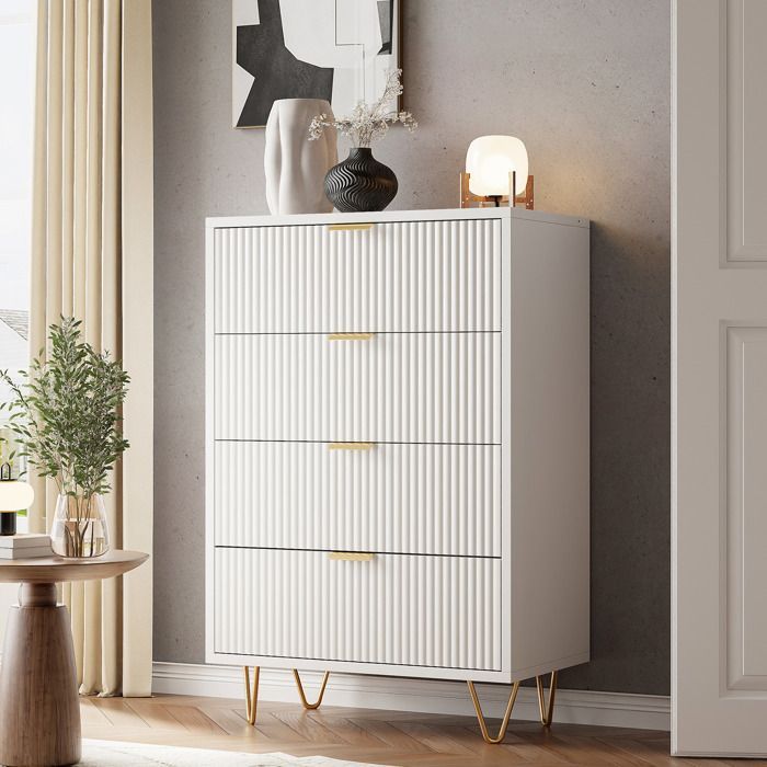 Commode met 4 lades - LEWW - Scandinavisch design - Slaapkamercommode - 60x34x91 cm - Wit