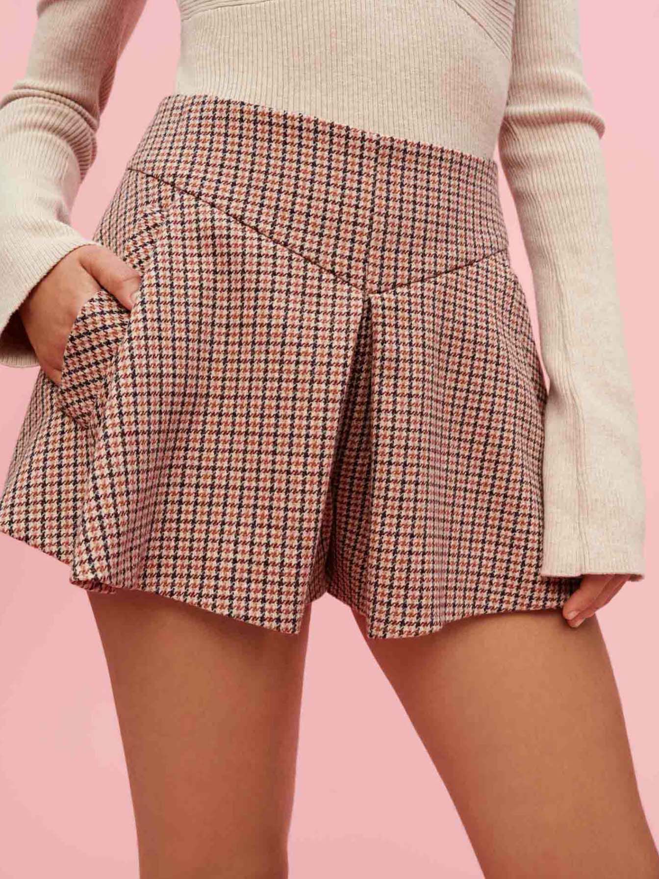 Culottes met pied-de-poulepatroon - Camel