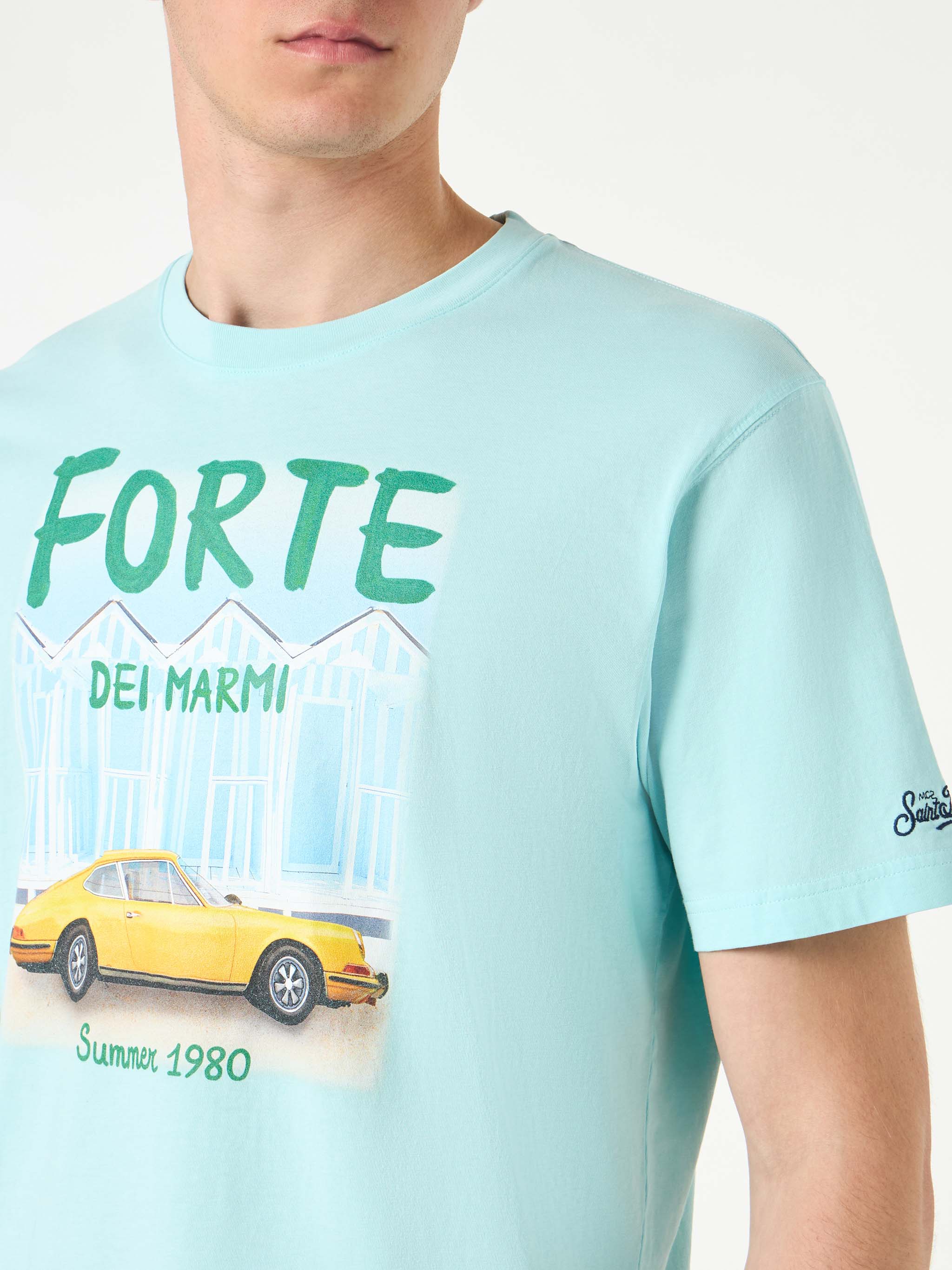 Herren-T-Shirt aus Baumwolle mit Autoaufdruck Forte dei Marmi
