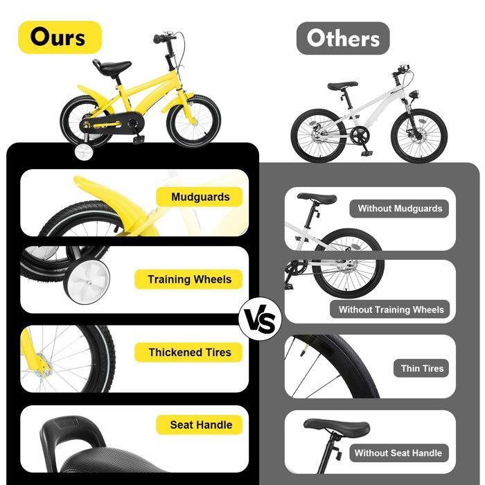 Vélo enfant - (age) - 14 pouces- Sécurisant - Confortable - Freins avant et arrière - Stabilisateurs amovibles  -