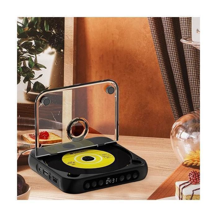 Reproductor de CD - Bluetooth, batería de 2000 mAh - Ultradelgado y ligero - HiFi compatible con CD y puerto USB AUX de 3,5 mm - Ideal para deportes - Negro