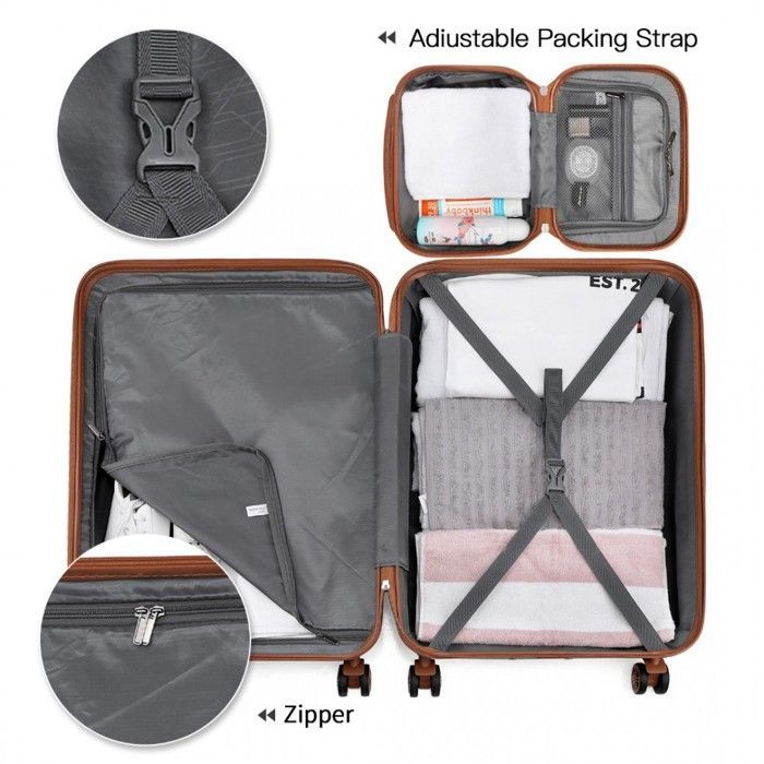 Kono Set de 4 Valises de Voyage Rigide ABS + PC Bagage Cabine avec Portable Vanity Case + Pliable Sac de Voyage pour Sport, Gris