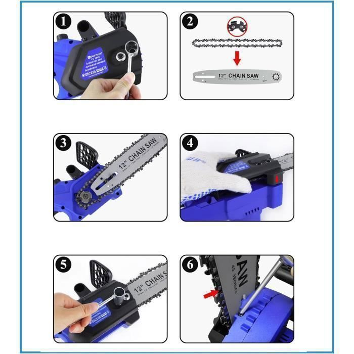 Motosierra eléctrica inalámbrica de 12 pulgadas, DAYPLUS, 1 cadena, recargable de 21 V con batería de 4.0 Ah para cortar madera.