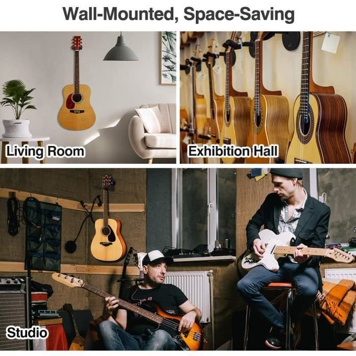 Soporte de pared para guitarra - Negro - 3 piezas - Acero al carbono - Antideslizante - Multifuncional