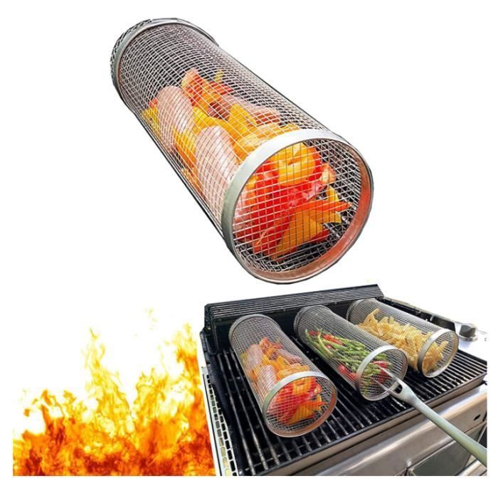 Barbecue Accessories - Stainless Steel Basket - 2pcs - Cylindrical - For Vegetables and Steak