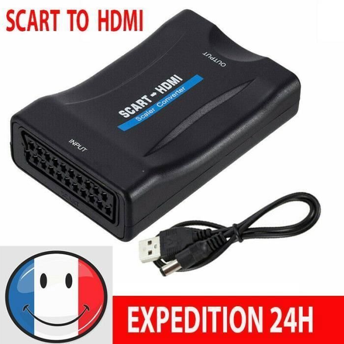Adaptador convertidor SCART a HDMI - 1080P - Plug and Play - Negro - Alta calidad