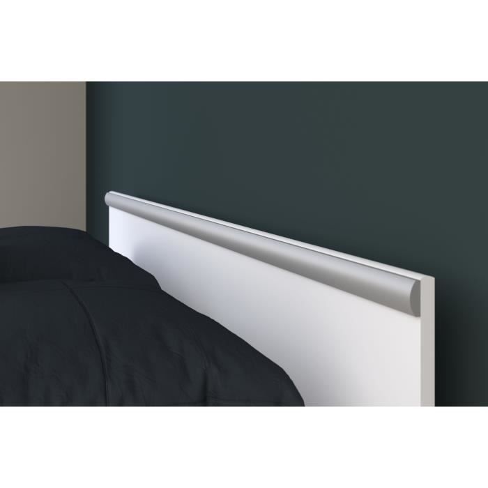 Cama para adultos ZODIAC 140x190 cm - 2 cajones y 1 nicho - Contemporánea - Blanco mate
