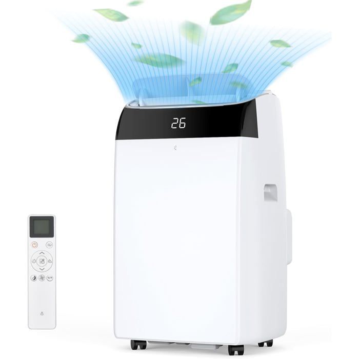 Aire acondicionado portátil de 12000 BTU, refrigeración, deshumidificador, ventilador 4 en 1 con modo de suspensión y temporizador de 24 horas.