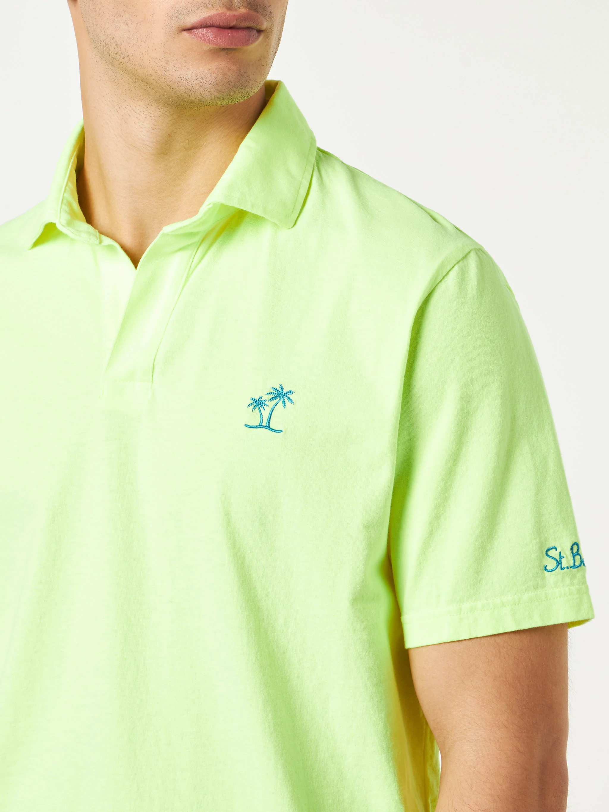 Polo da uomo in jersey di cotone giallo fluo
