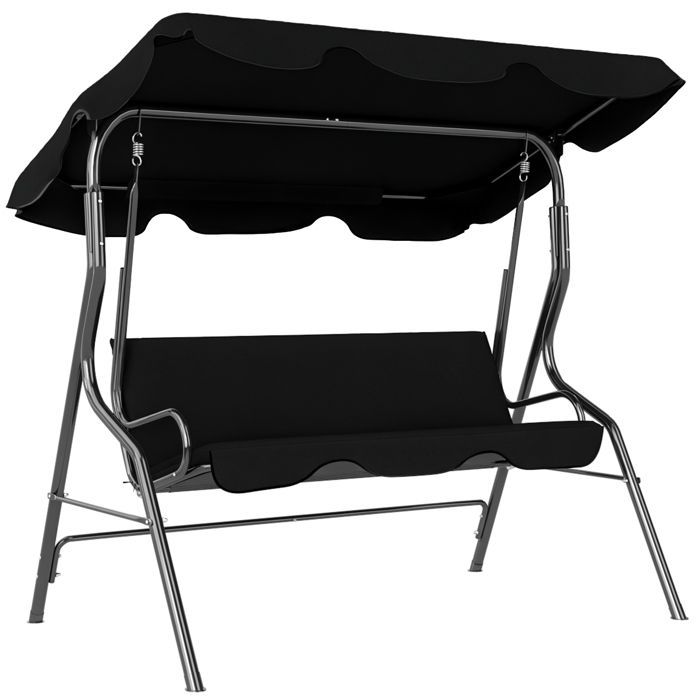 Columpio de jardín Outsunny - 3 plazas - toldo inclinable ajustable - cojines para asiento y respaldo - acero y poliéster - negro