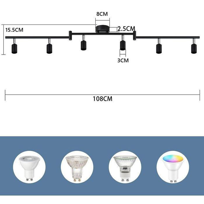 NETTLIFE 330 Spot Ceiling Light - Black - GU10 6 Bulbs - 350° Adjustable