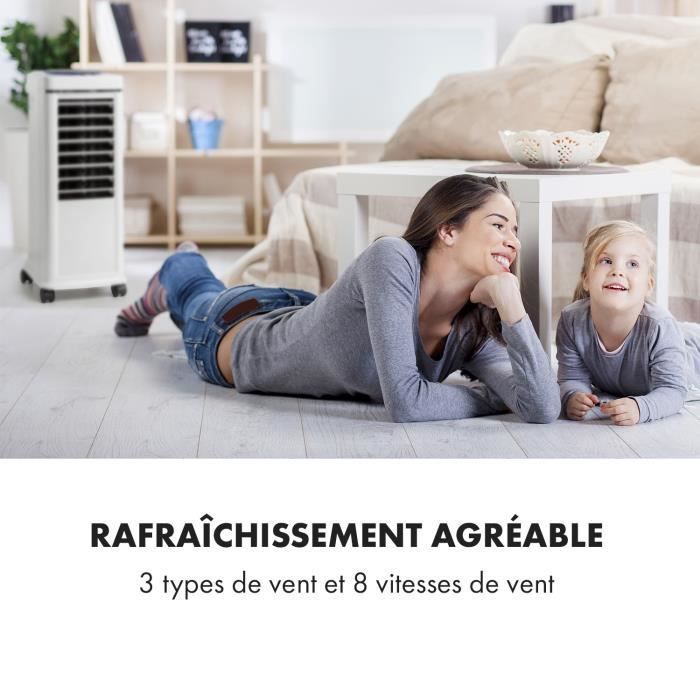 Enfriador de aire Klarstein Windspiel 100W - Ventilador humidificador - 8L - Flujo de aire de 650 m³/h - Temporizador - Blanco