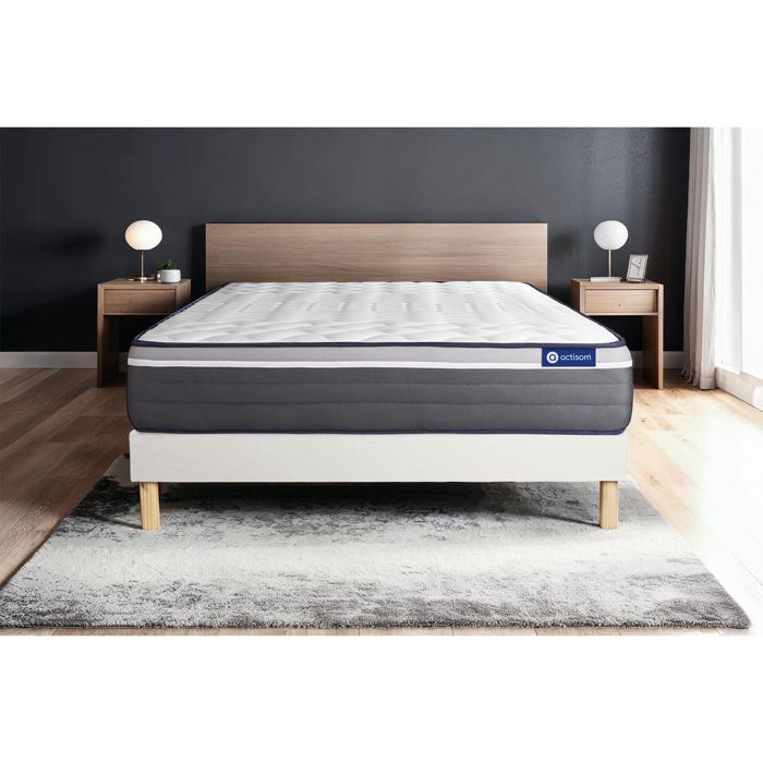 Conjunto de colchão e base de cama 200x200 cm - Base de cama branca (necessita montagem) - Actiflex Plus