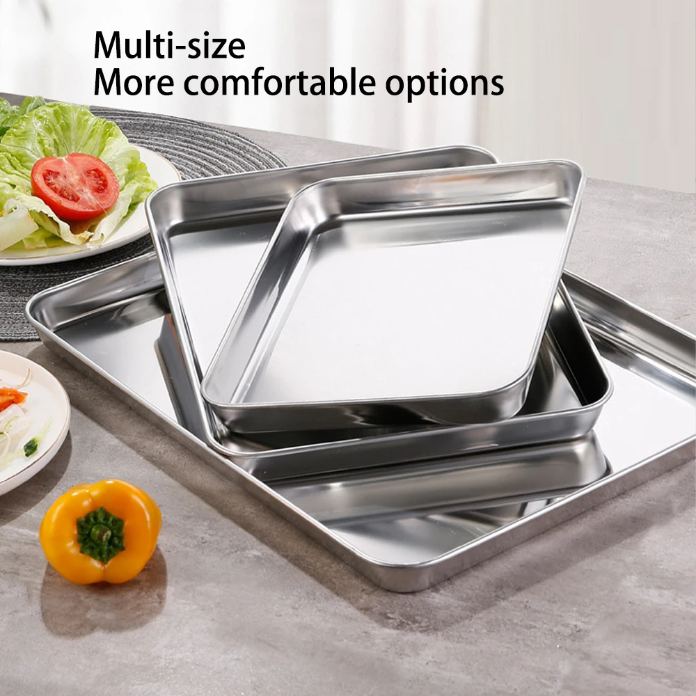 Plateau de service rectangulaire en acier inoxydable pour la cuisine, idéal pour les saucisses, les nouilles et les fruits. Assiette de table en métal pour restaurants et hôtels.