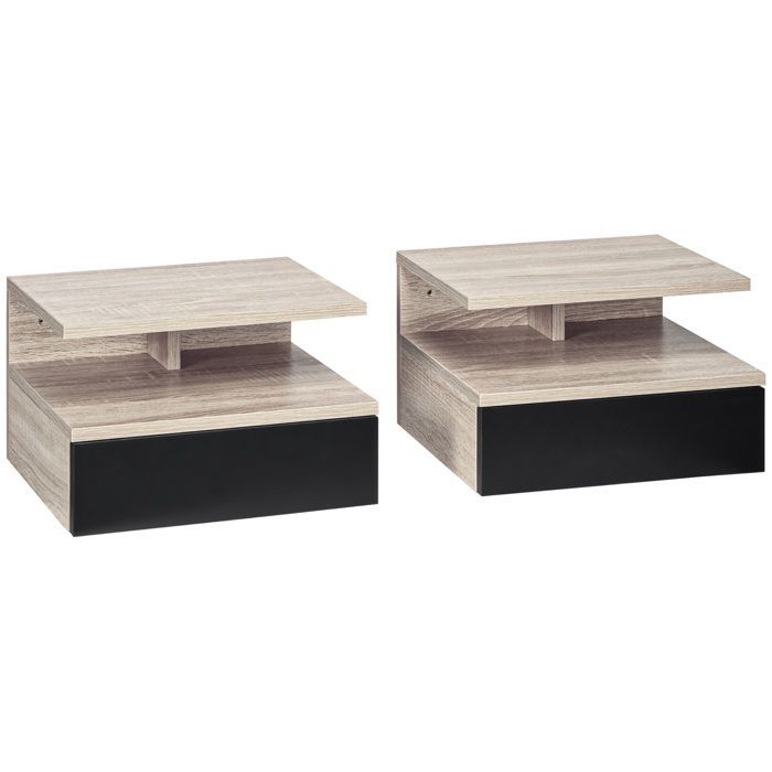 HOMCOM - mesita de noche - tablero de partículas clase E1 - 35x32x22,5cm - negro, roble