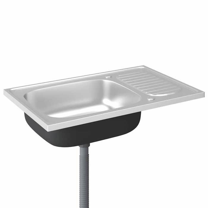 vidaXL Juego de fregadero y escurridor de cocina, fregadero empotrado, lavabo de cocina, interior del hogar, plata, 800x500x155 mm, acero, 147232