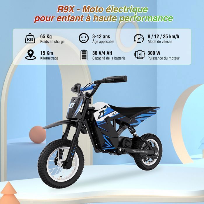 Moto Électrique pour Enfants RCB - Trois modes de vitesse - Batterie 36V/4AH - R9X Bleu