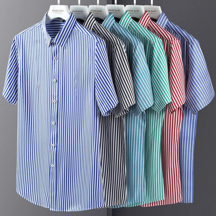 Camicia da uomo a maniche corte a righe INSFITY - Blu - Colletto a camicia - Vestibilità regolare