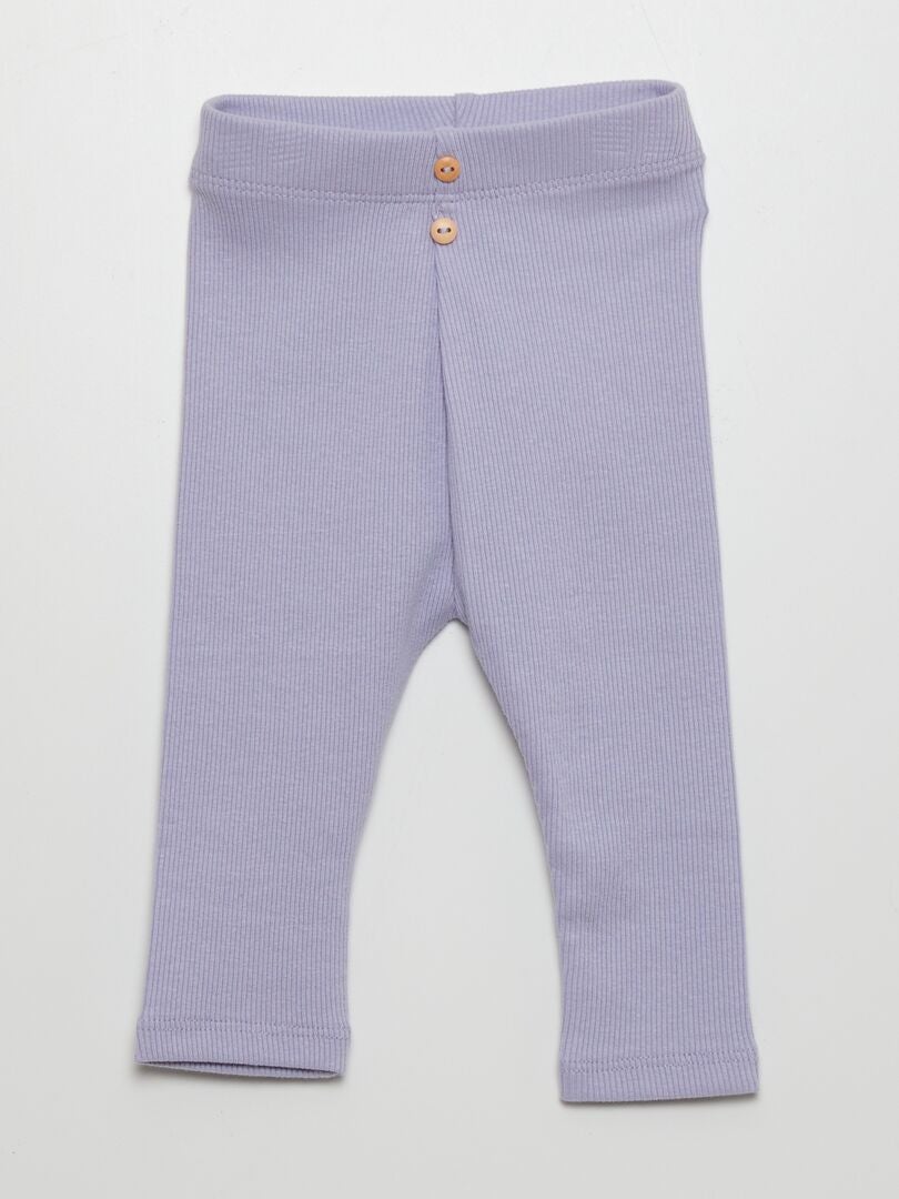 Calça legging canelada de cor sólida - AZUL