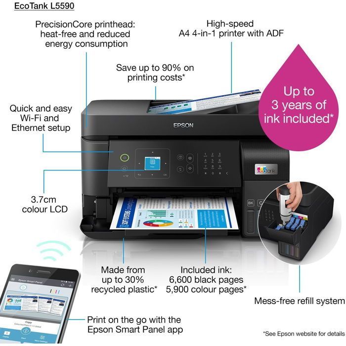 Impresora multifunción Epson EcoTank L5590 - Inyección de tinta - A4 - 15 ppm en blanco y negro