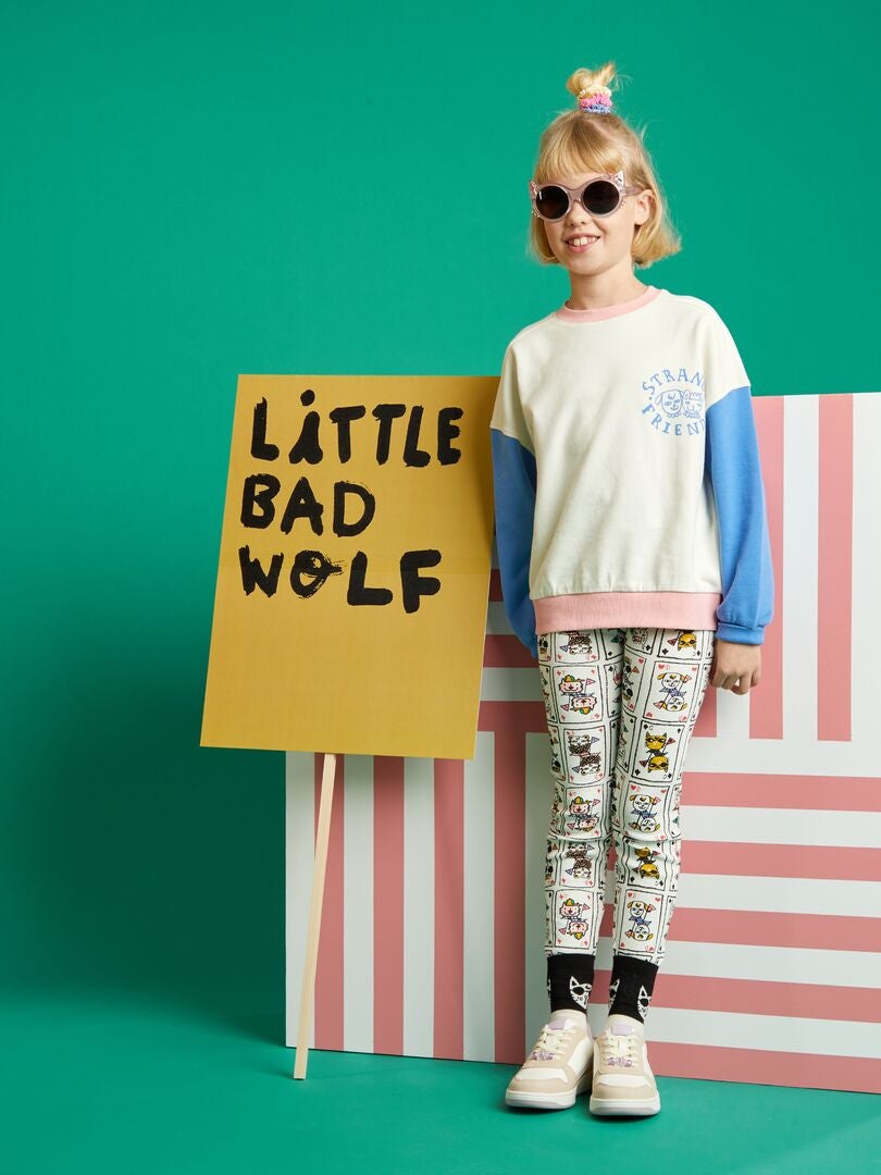 Tweekleurige lage sneakers met parels - WIT