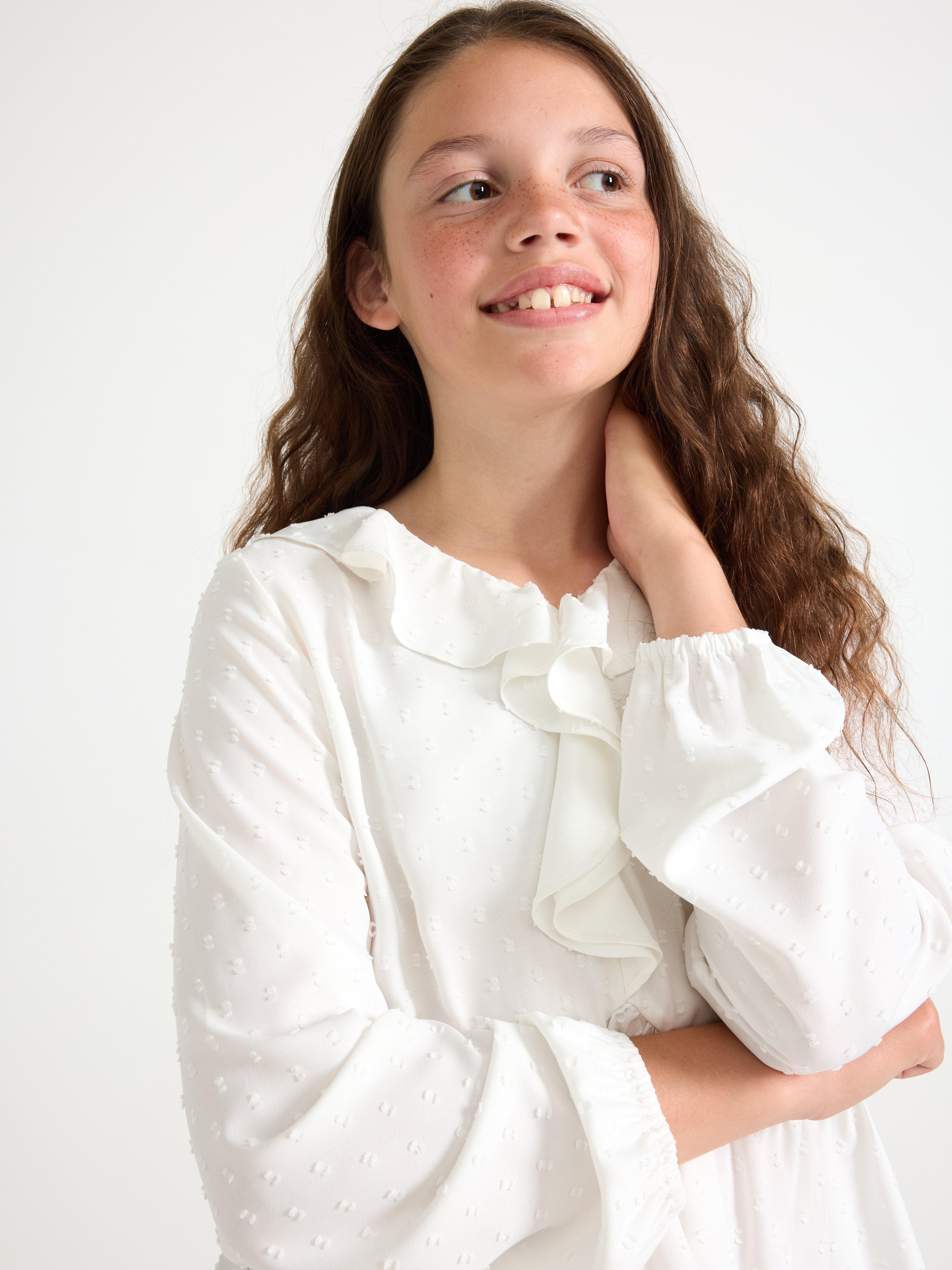 Blusa de manga larga color blanco roto