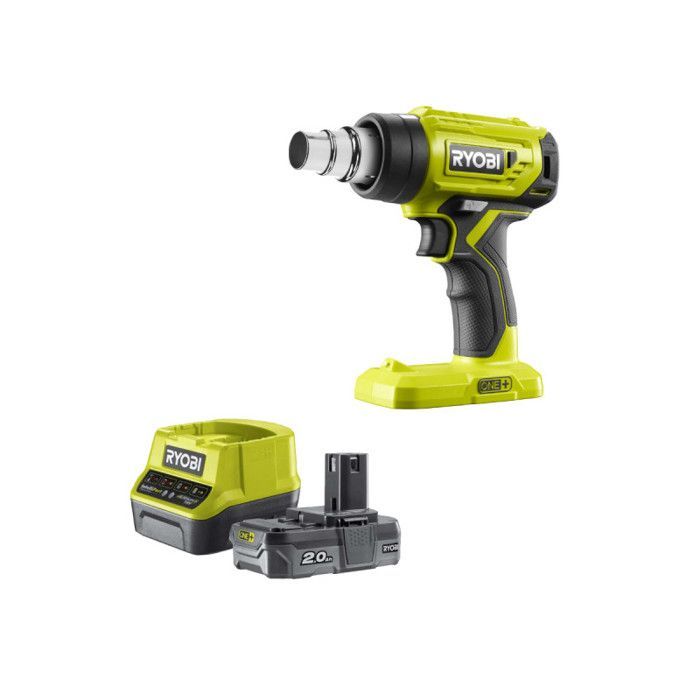 Paquete para pistola de aire caliente RYOBI de 18 V R18HG-0 - 1 batería de 2,0 Ah - 1 cargador rápido RC18120-120