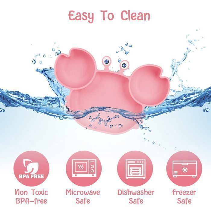 Prato de silicone com ventosa para bebês, com 3 compartimentos, próprio para lava-louças e micro-ondas (rosa)