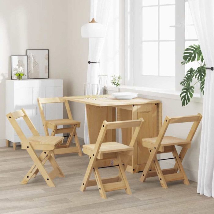 Sillas de comedor plegables Corona, juego de 4, madera maciza de pino.