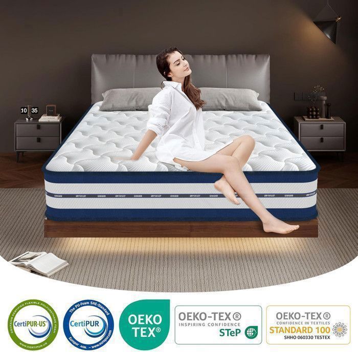 Colchón de 140x200 cm, 26 cm de grosor, confort de lujo, ultratranspirable - 7 zonas, híbrido: muelles independientes + esponja multicapa