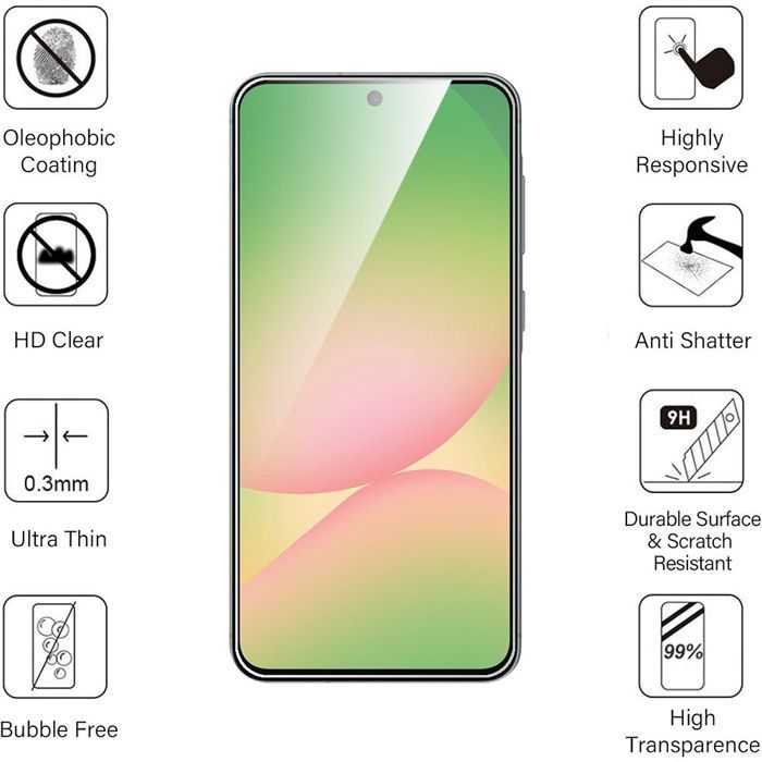 Protector de pantalla de vidrio templado - Booling - para Samsung Galaxy A56 5G - Paquete de 3 - Resistente a arañazos - Resistente a golpes