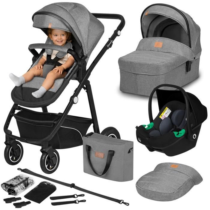 LIONELO Bianka 3-in-1 kinderwagen - Tot 22 kg - Kinderwagen, reiswieg, autostoeltje, tas en accessoires - Grijs