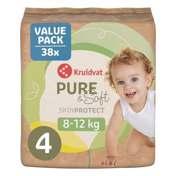 Kruidvat Pure & Soft пелене величине 4, повољно паковање, величина 4 (8-14 кг), 38 комада