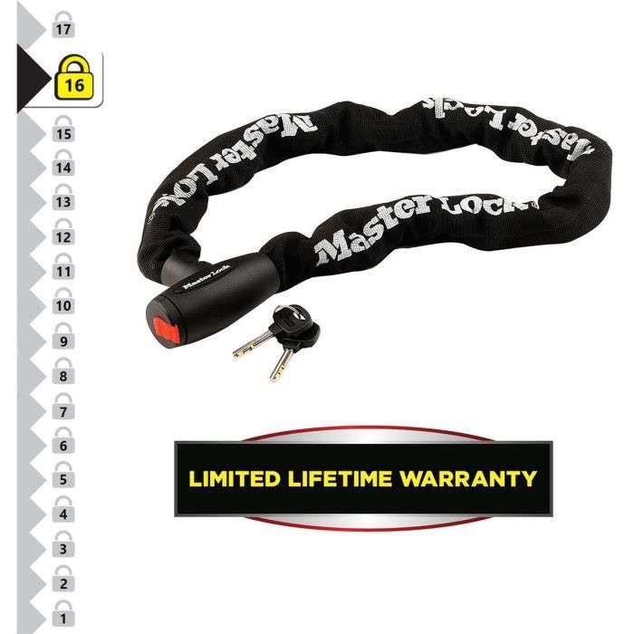 Cadeado para motocicleta - MASTER LOCK - Corrente de aço temperado de 10 mm - 1 m de comprimento